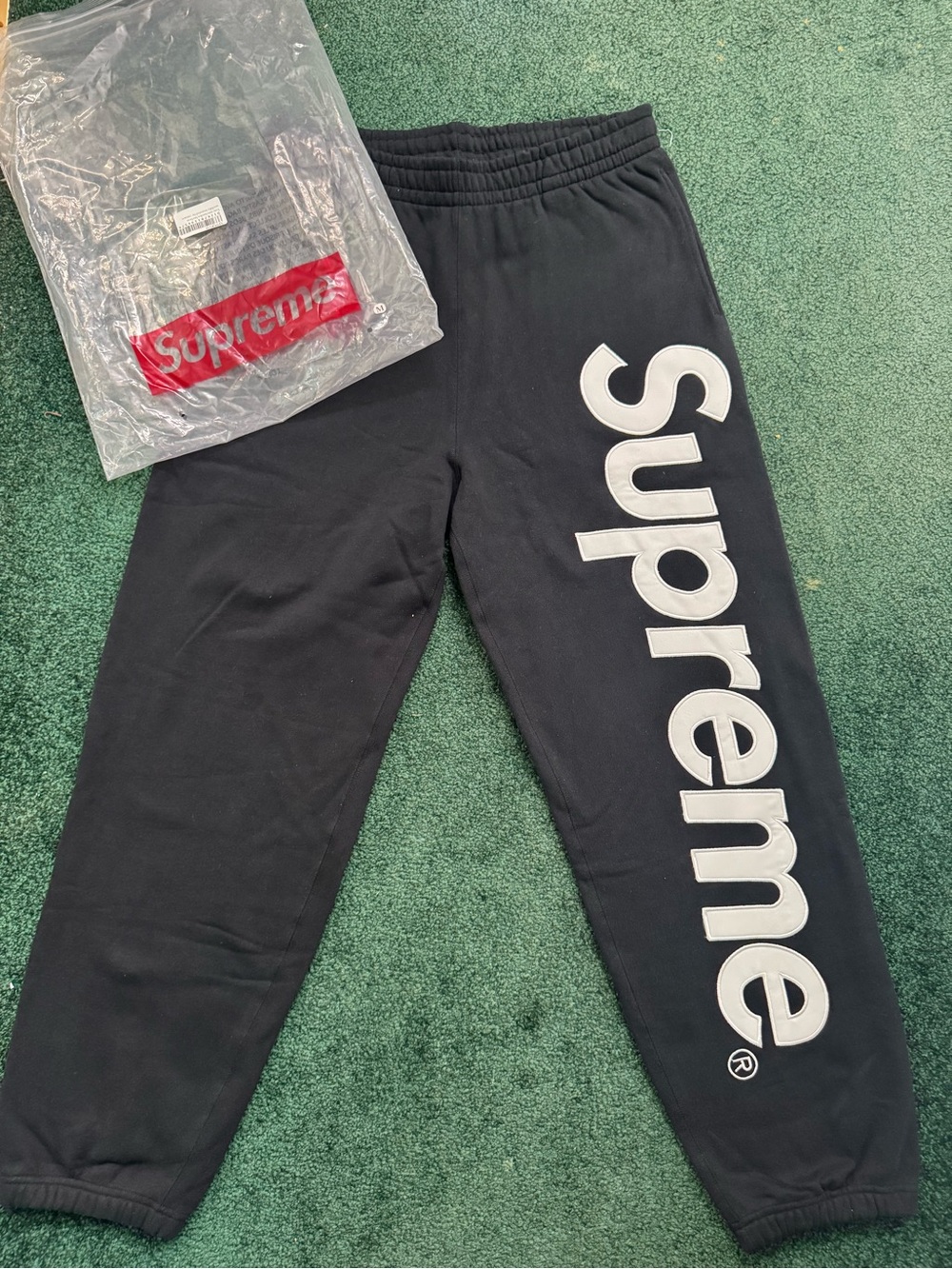 Supreme Black Sweatpants with White Vertical Logo for Kids